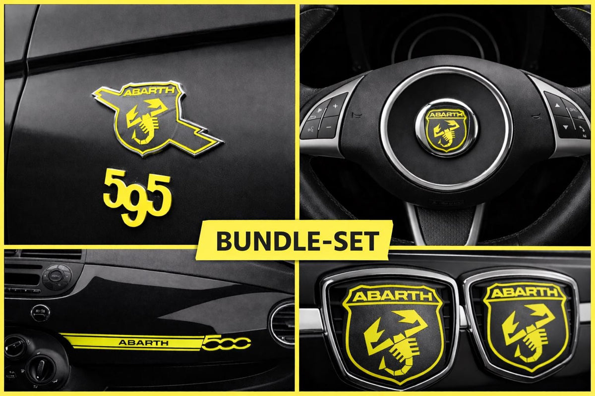 Fiat 500 / 595 Abarth Emblem Overlay Set | Premium Vinyl Sticker Bundle | Custom Badge Cover | Motorsport Look | Easy Install