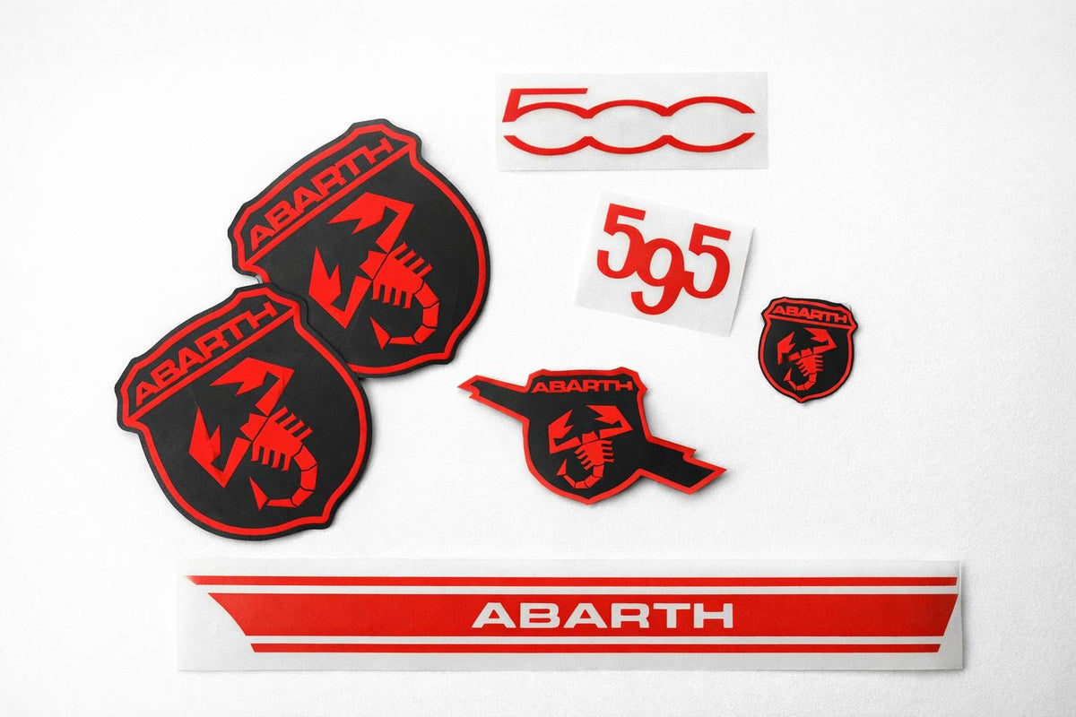 Fiat 500 / 595 Abarth Emblem Overlay Set | Premium Vinyl Sticker Bundle | Custom Badge Cover | Motorsport Look | Easy Install