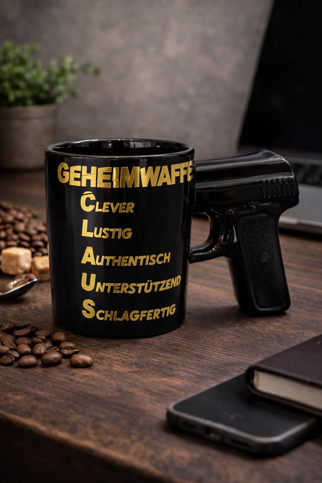 Tasse Geschenk / Papa, Mama, Freund /Deine persönliche Geheimwaffe  als Sticker verewigt