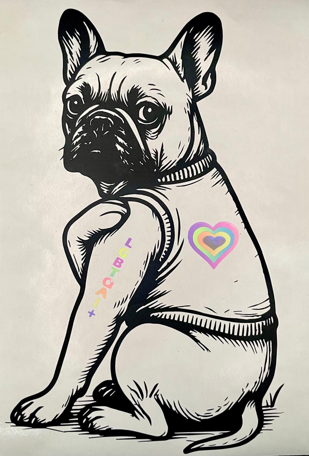 Französische Bulldogge Sticker Tattoo Style  I Love Mom Dad & LGBTQAI+  Vinyl Aufkleber Hund  Geschenk für Hundeliebhaber  Laptop Aut