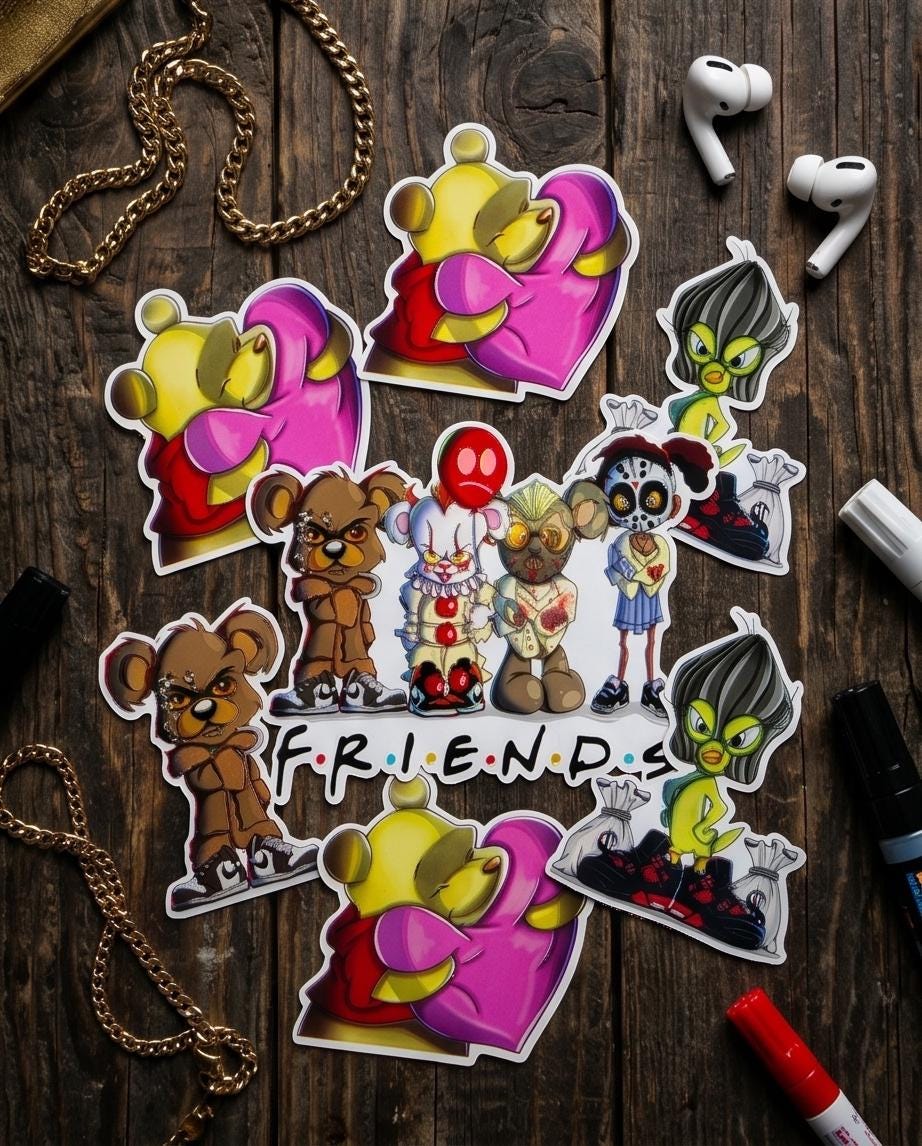 Hype Cartoon Sticker Pack / Sneaker Drip Vinyl Decals for Laptop PS5 Helmet Car Water Bottle | FRIENDS | Super Mario | Loney Toons