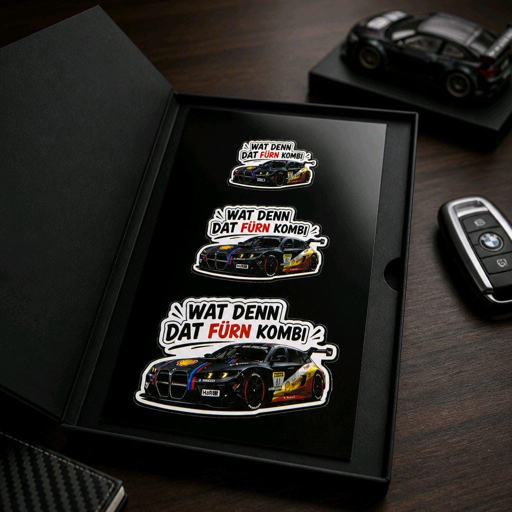 Wat denn dat fürn Kombi Sticker Bundle | Lustiger Auto Aufkleber | BMW M3 Touring Decal | Motorsport Sticker | Premium Vinyl Aufkleber