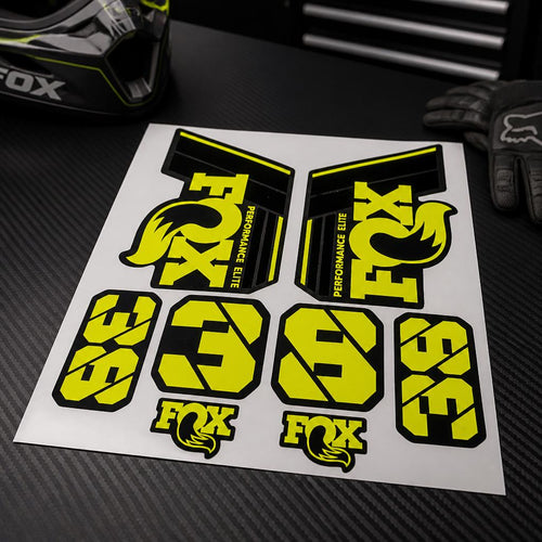 Custom Bike Decals | FOX 38 Performance Elite Aufkleber Set | MTB Federgabel Sticker Kit | Neon Gelb Schwarz |