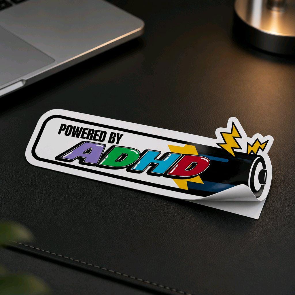Powered by ADHD Aufkleber  Lustiger Laptop Sticker  Wetterfester Vinyl Decal  Nerd & Chaos Energy Sticker