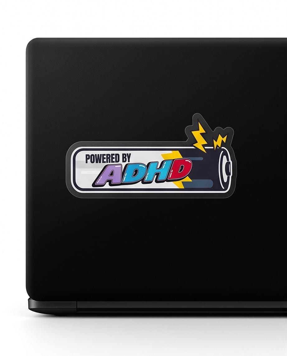 Powered by ADHD Aufkleber  Lustiger Laptop Sticker  Wetterfester Vinyl Decal  Nerd & Chaos Energy Sticker