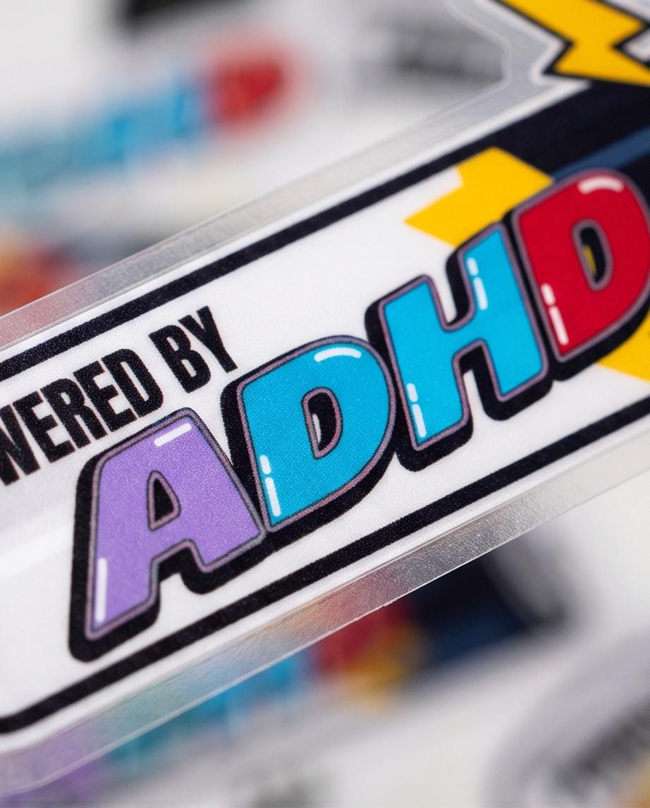 Powered by ADHD Aufkleber  Lustiger Laptop Sticker  Wetterfester Vinyl Decal  Nerd & Chaos Energy Sticker