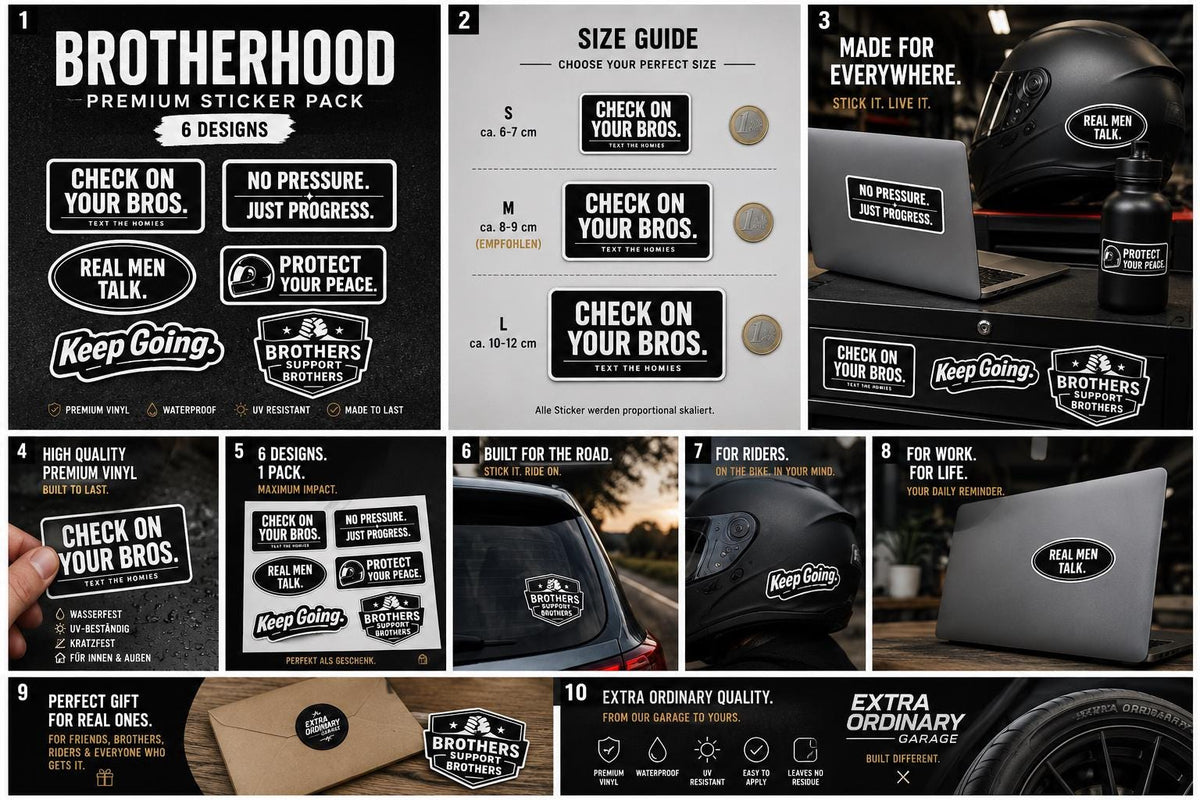 Brotherhood Sticker Pack | Mental Health Sticker Bundle | Premium Vinyl Decals | Car Laptop Helmet Motorcycle Stickers | Gift for Men