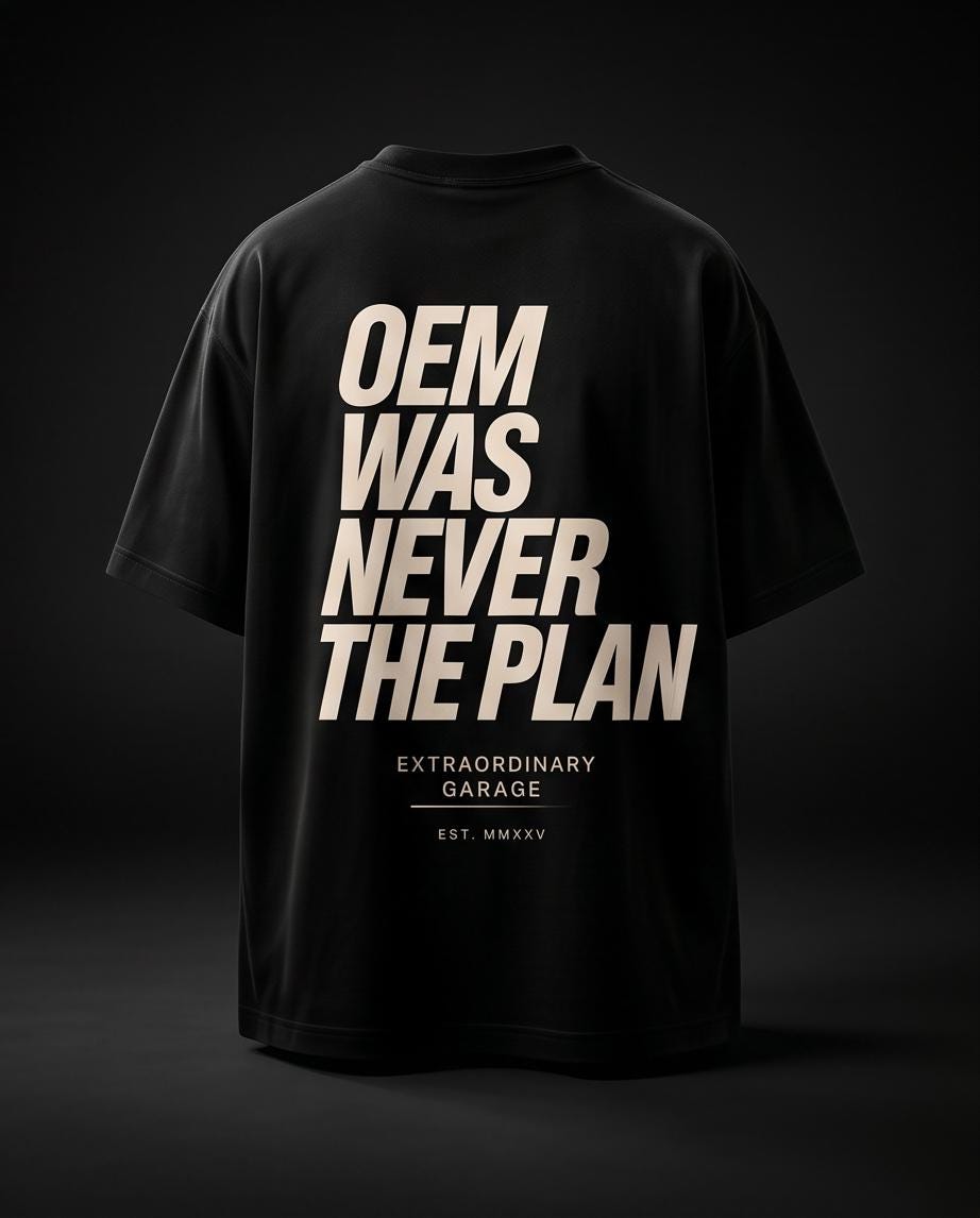 Oversized T-Shirt Herren  OEM Was Never The Plan | Streetwear Statement Shirt Schwarz | Car Enthusiast Tee 240gsm Heavyweight Cotton