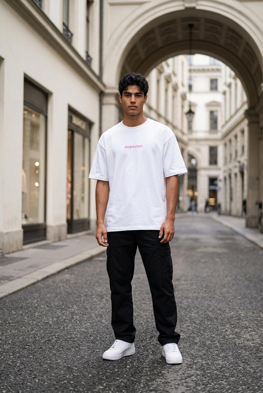 Funny Statement T-Shirt  ABC Alphabet Statement Tee Weiß | Pink Print Streetwear Shirt 240gsm Heavyweight Cotton