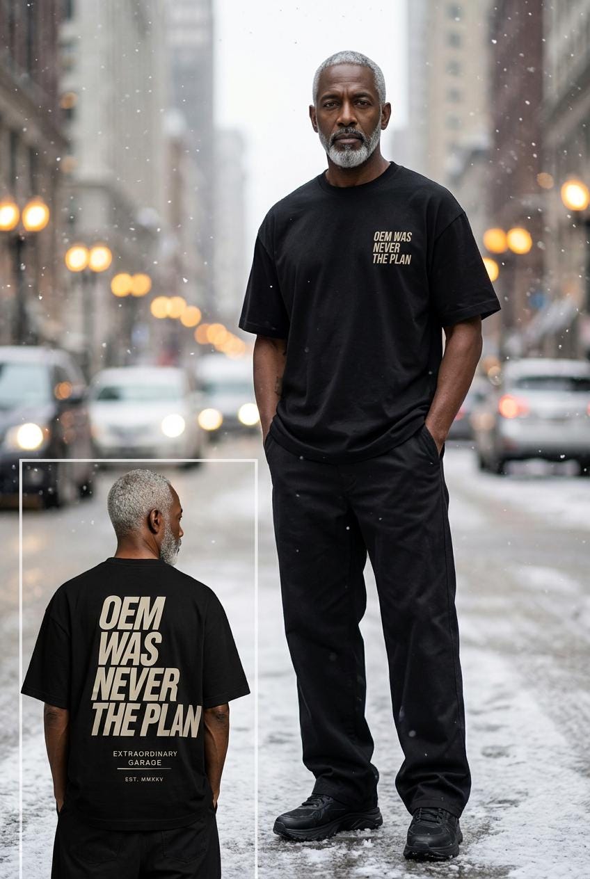 Oversized T-Shirt Herren  OEM Was Never The Plan | Streetwear Statement Shirt Schwarz | Car Enthusiast Tee 240gsm Heavyweight Cotton