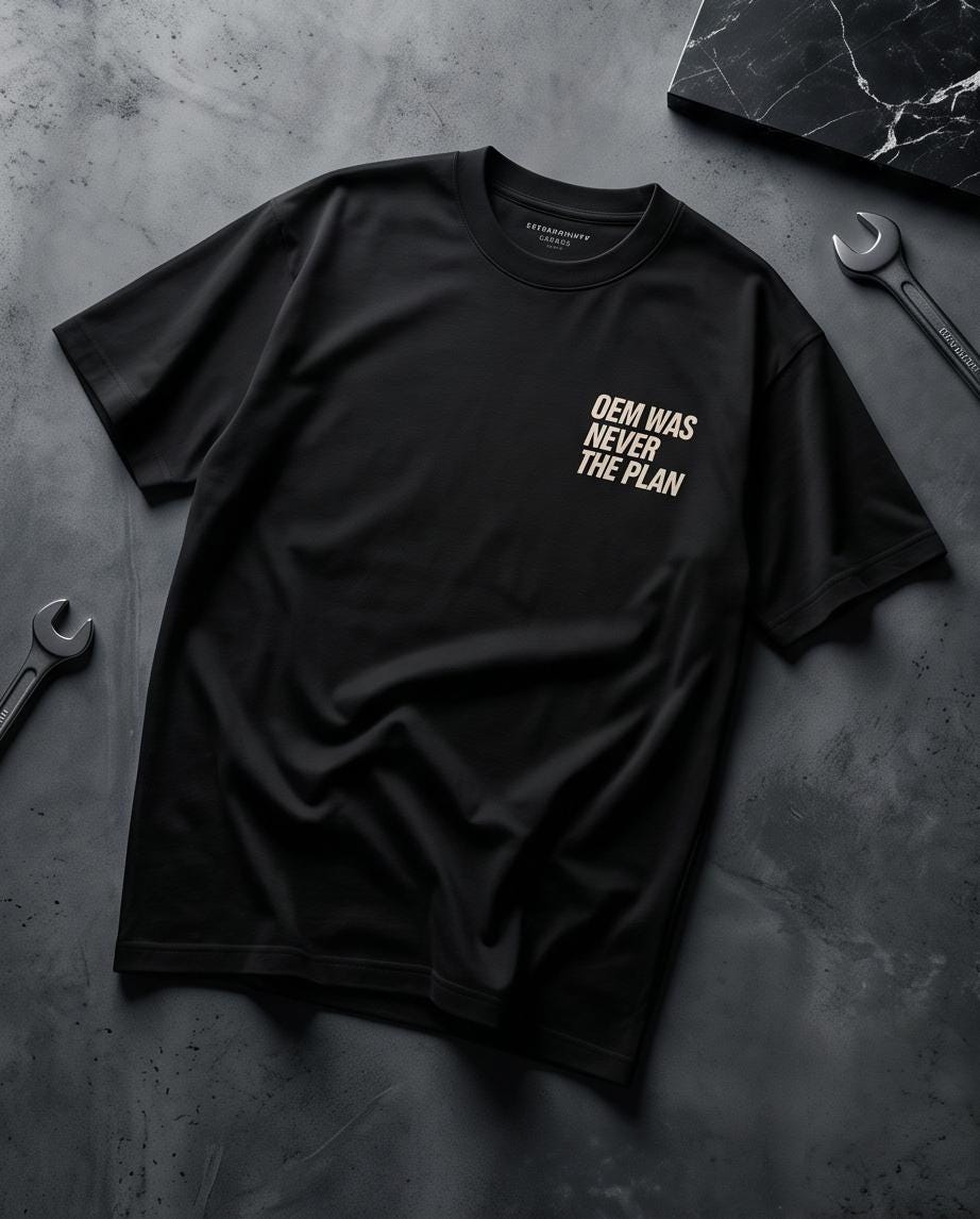 Oversized T-Shirt Herren  OEM Was Never The Plan | Streetwear Statement Shirt Schwarz | Car Enthusiast Tee 240gsm Heavyweight Cotton