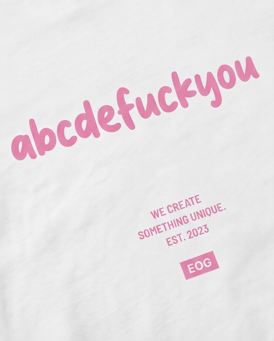 Funny Statement T-Shirt  ABC Alphabet Statement Tee Weiß | Pink Print Streetwear Shirt 240gsm Heavyweight Cotton