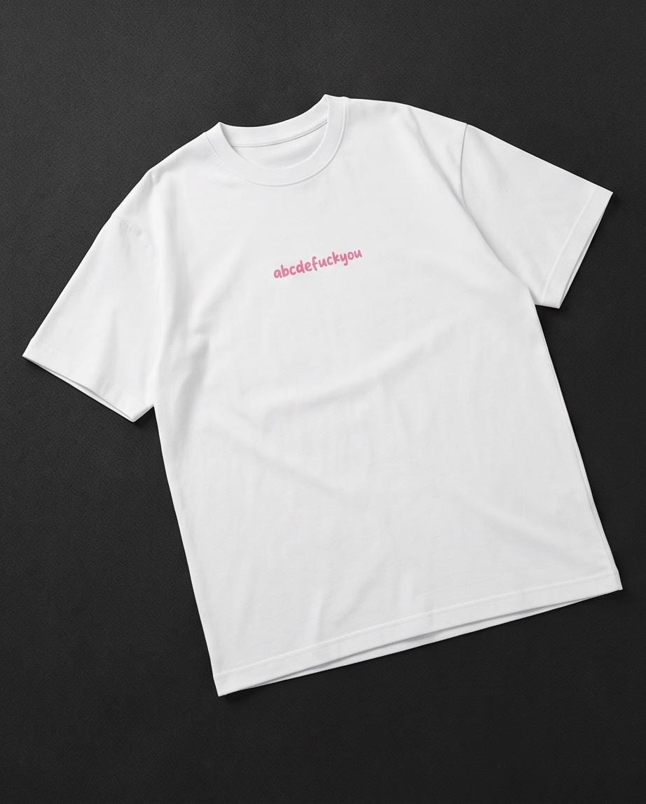 Funny Statement T-Shirt  ABC Alphabet Statement Tee Weiß | Pink Print Streetwear Shirt 240gsm Heavyweight Cotton