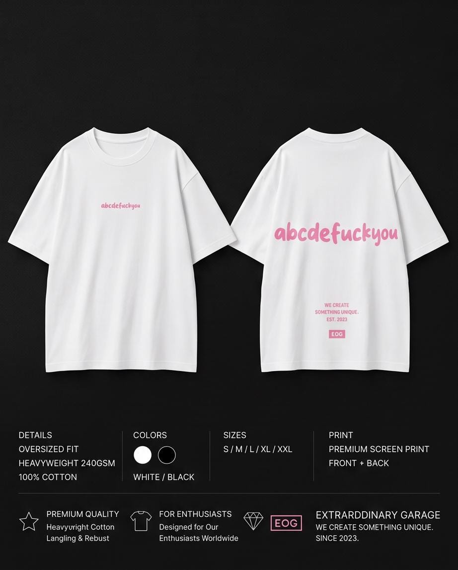 Funny Statement T-Shirt  ABC Alphabet Statement Tee Weiß | Pink Print Streetwear Shirt 240gsm Heavyweight Cotton