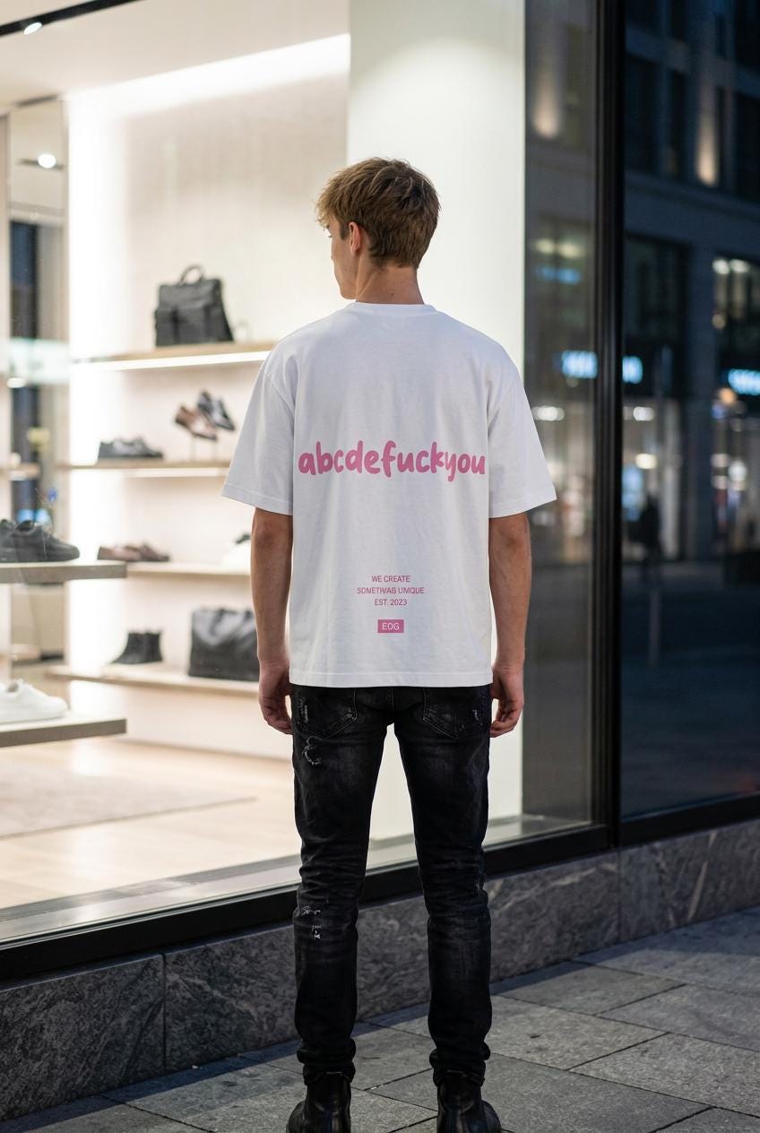 Funny Statement T-Shirt  ABC Alphabet Statement Tee Weiß | Pink Print Streetwear Shirt 240gsm Heavyweight Cotton