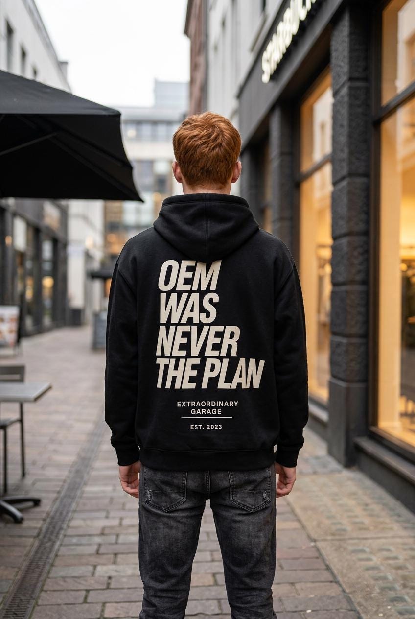 Oversized T-Shirt Herren  OEM Was Never The Plan | Streetwear Statement Shirt Schwarz | Car Enthusiast Tee 240gsm Heavyweight Cotton