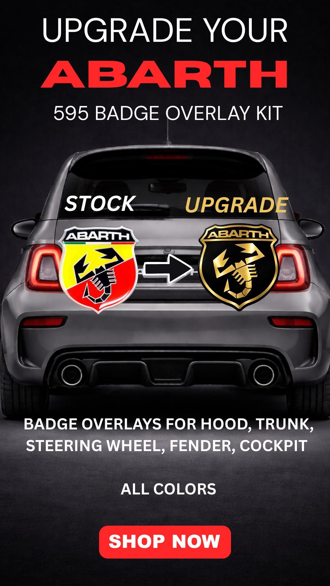 Fiat 500 ABARTH Aufkleber, LED Bremslicht Schriftzug / 3. Bremsleuchte  Motorsport Look  Show & Tuning