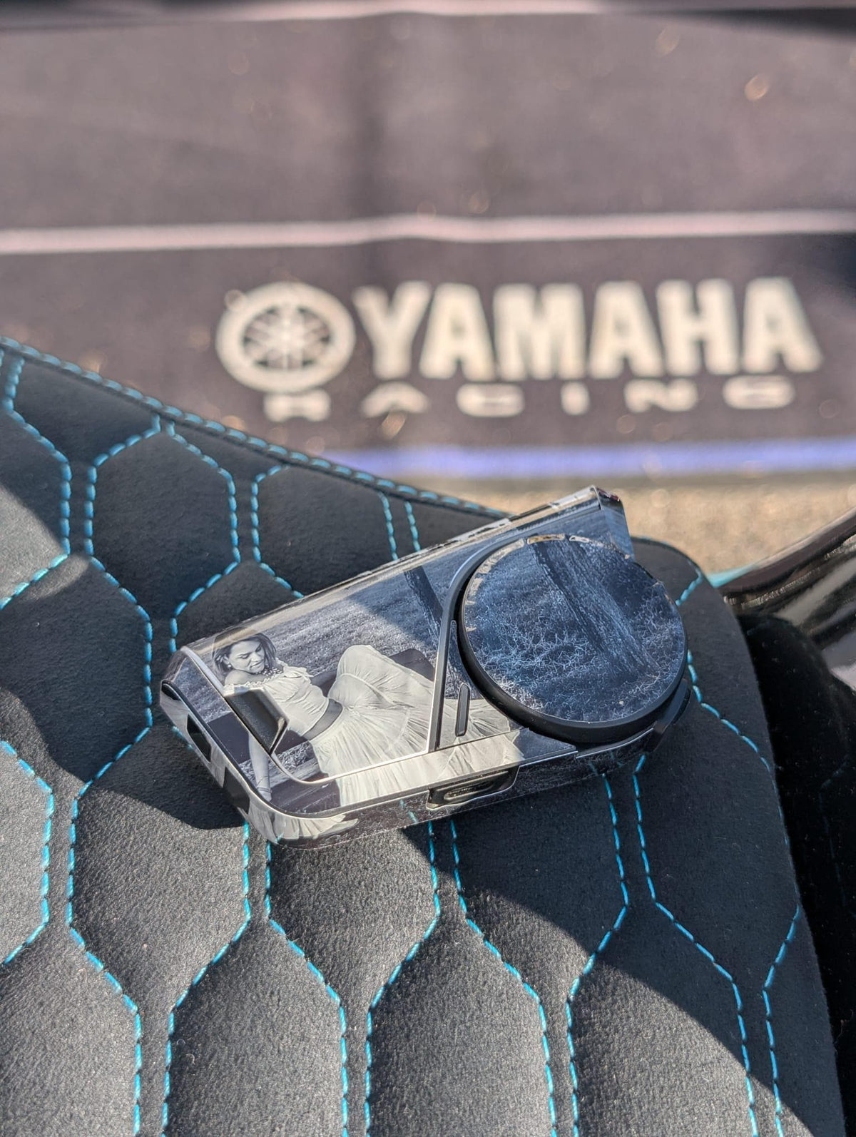 Custom Sena 60S Skin | Personalized Helmet Communicator Cover | Motorcycle Intercom Wrap | Carbon / Custom Design
